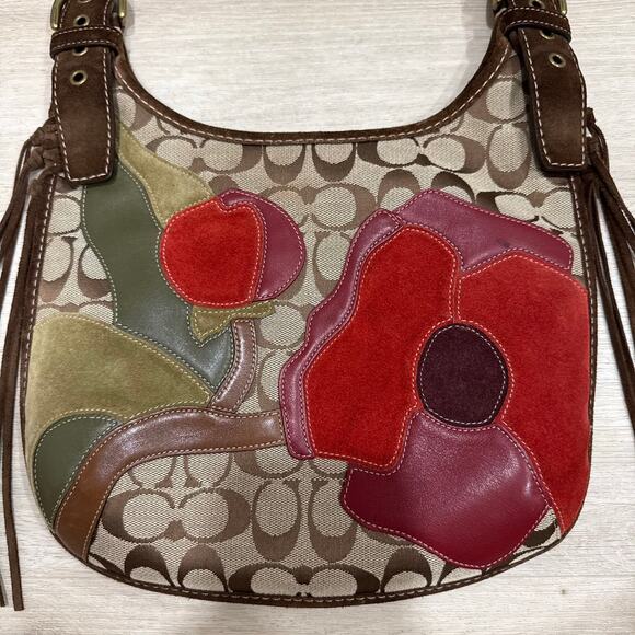 COACH Y2K Brown Signature Poppy For Peace Crossbody Shoulder Handbag 7087 Floral - Picture 2 of 10